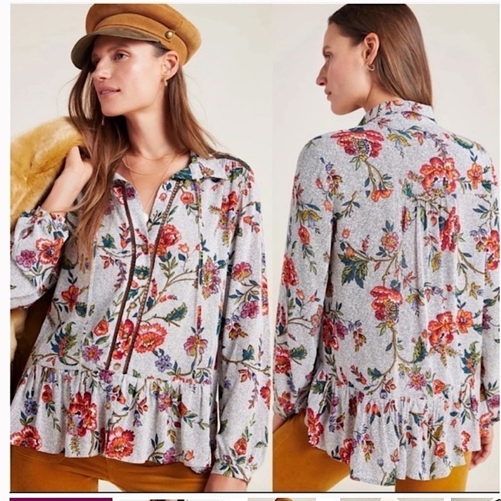 Anthropologie Maeve Janie Flounce Peasant Top 0 Vintage Inspired Boho Black Lace